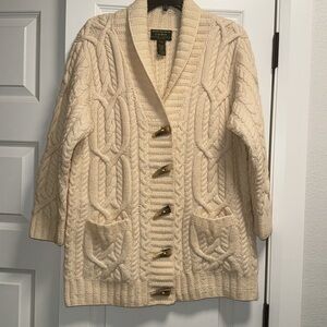 Ralph Lauren Exclusive Hand Knit 100% Wool Horn Cardigan Sweater Size Small